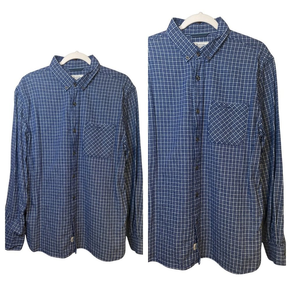 Boston Traders Flannel Casual Blue‎ Plaid Western Style Shirt Men's SZ Large